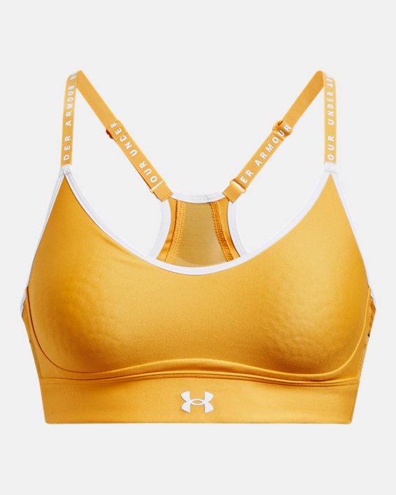 Women's UA Infinity Low Covered Sports Bra, Yellow, pdpMainDesktop image number 10